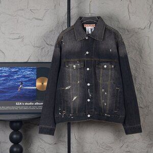 Acne Studios Unisex Vintage Faded Paint Splatter Loose Drop-Shoulder Denim Jacke